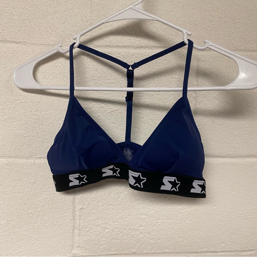 Starter Women’s Navy Blue Racerback Bra with Black Patterned Band Size Medium